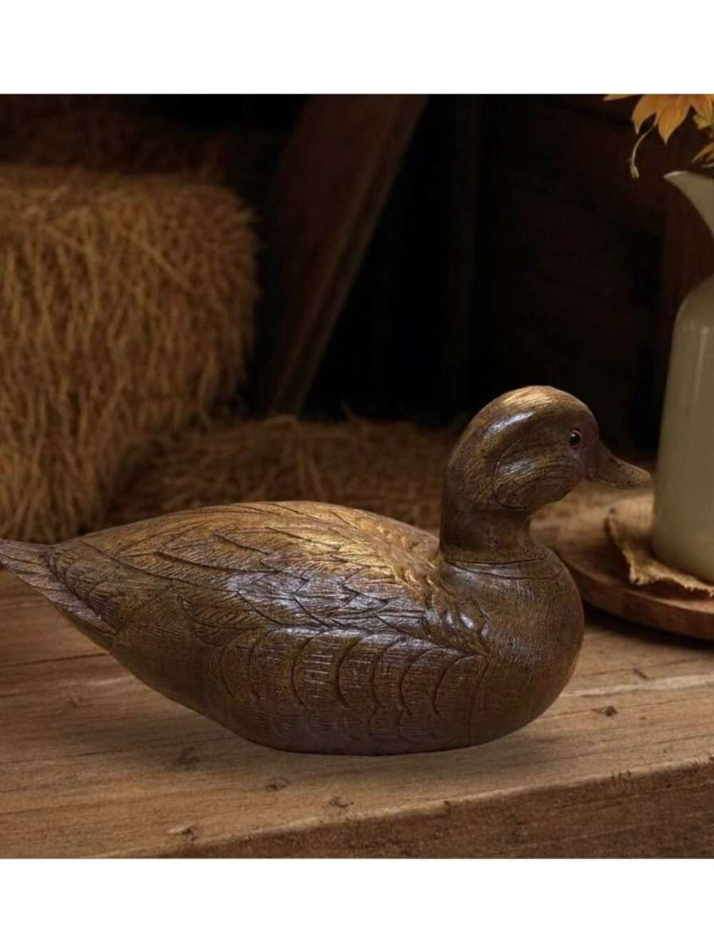 Vintage Duck Decoy Figurine, Composite Wood Look Waterfowl, Rustic Cabin Lodge D